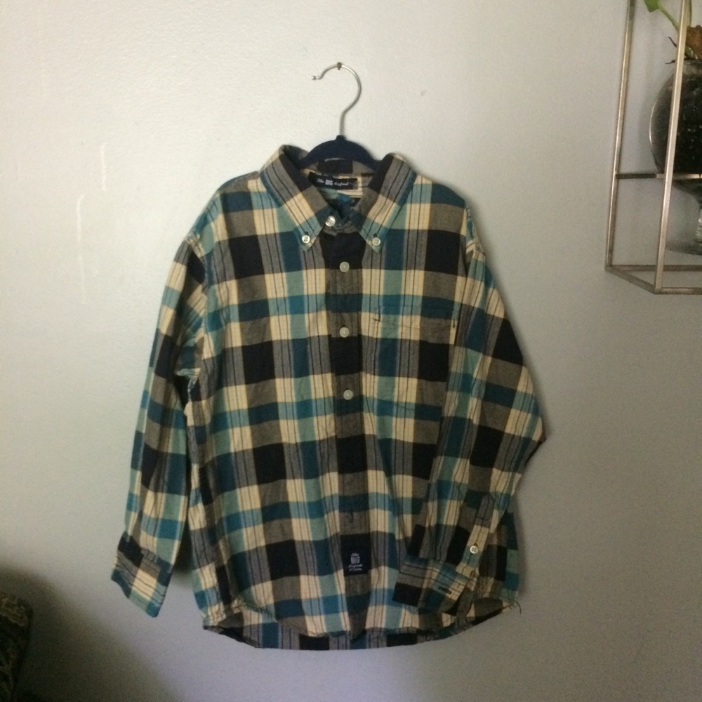 Gap Shirt Size Small 5-6 Blue the Big Oxford Plaid Flannel Button Long Sleeve